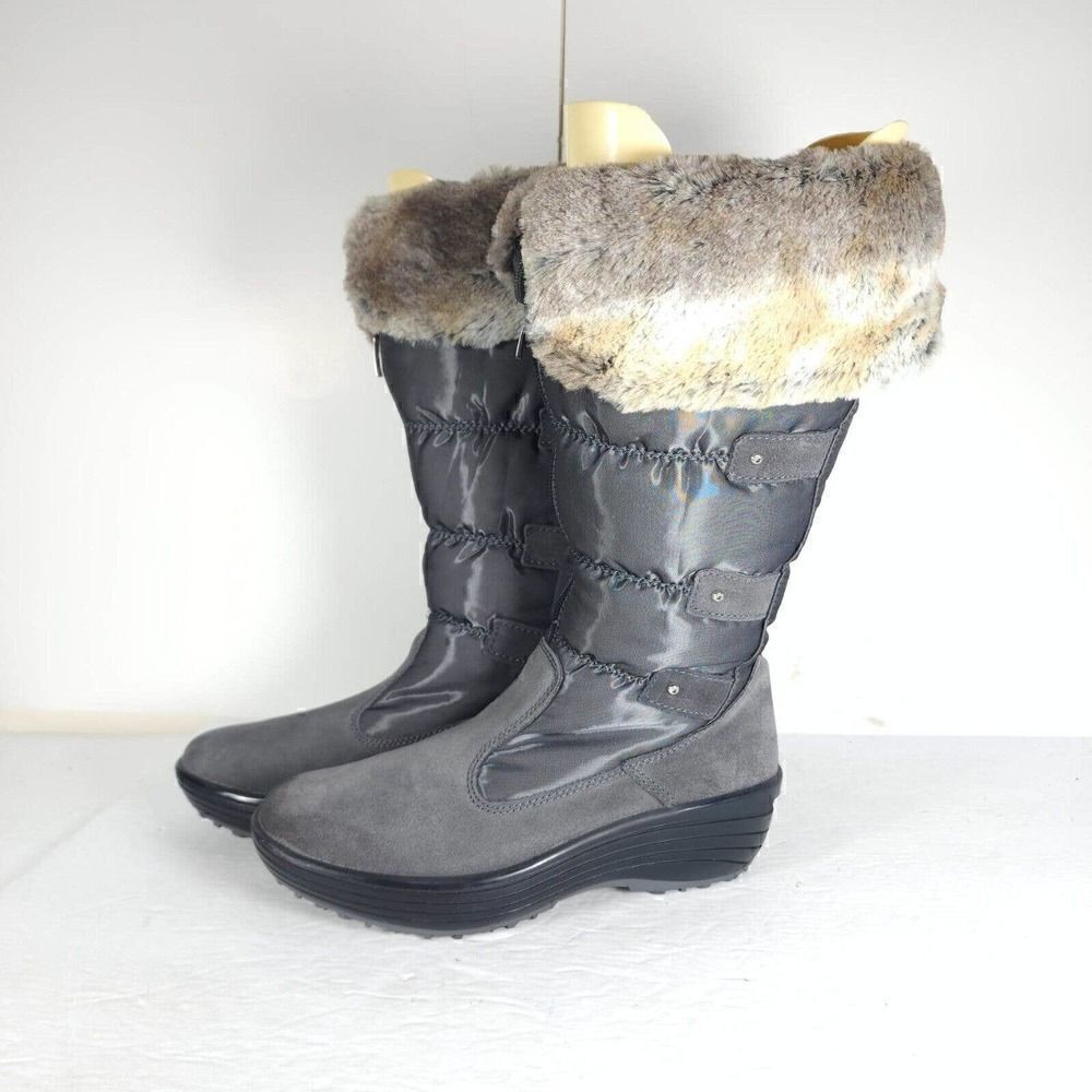 Pajar Canada Women's Mia US7,5 EU38 Gray Suede Faux Fur Wedge Winter Boots